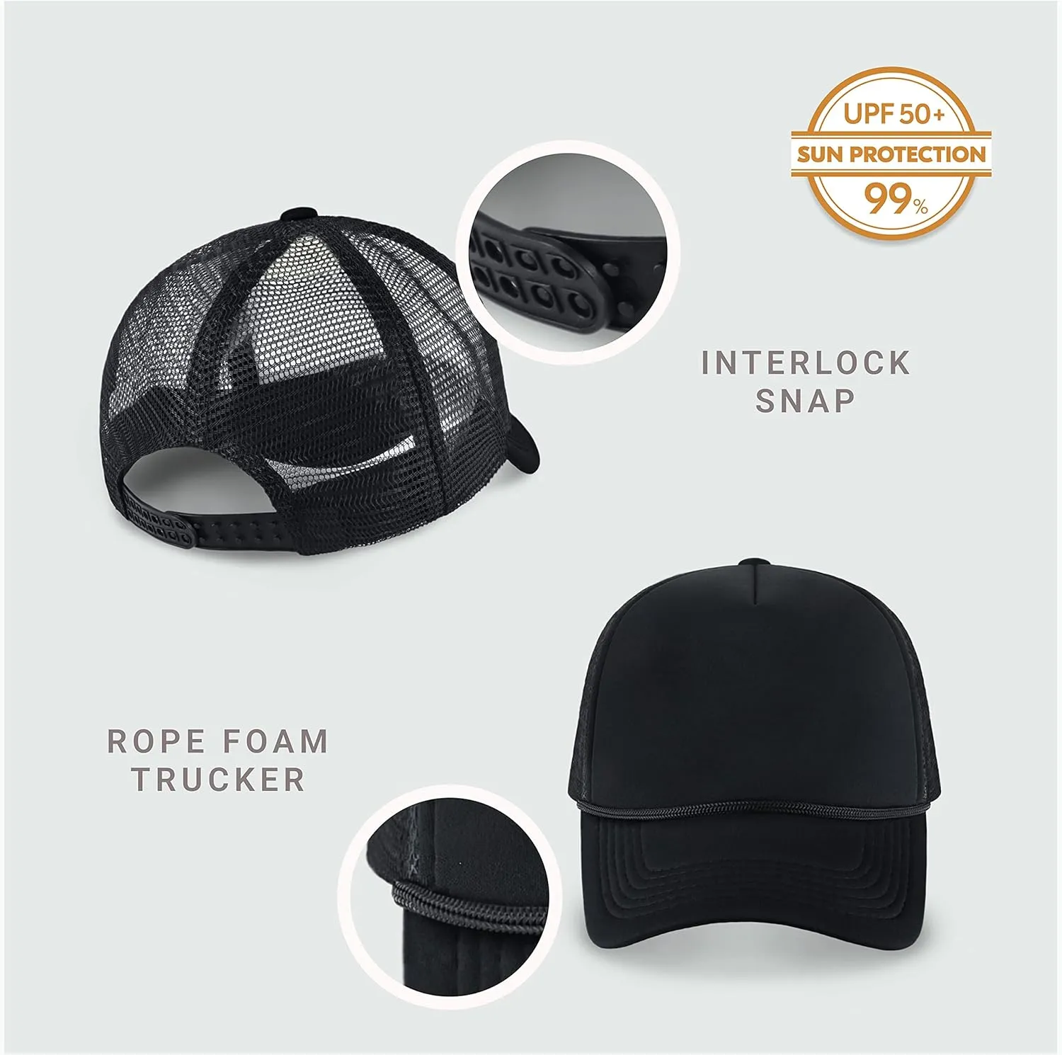 Classic Foam Trucker Hat Summer Mesh Rope Cap Solid Two Toned Blank Hat for Mens Womens Adjustable Strap Light Weight
