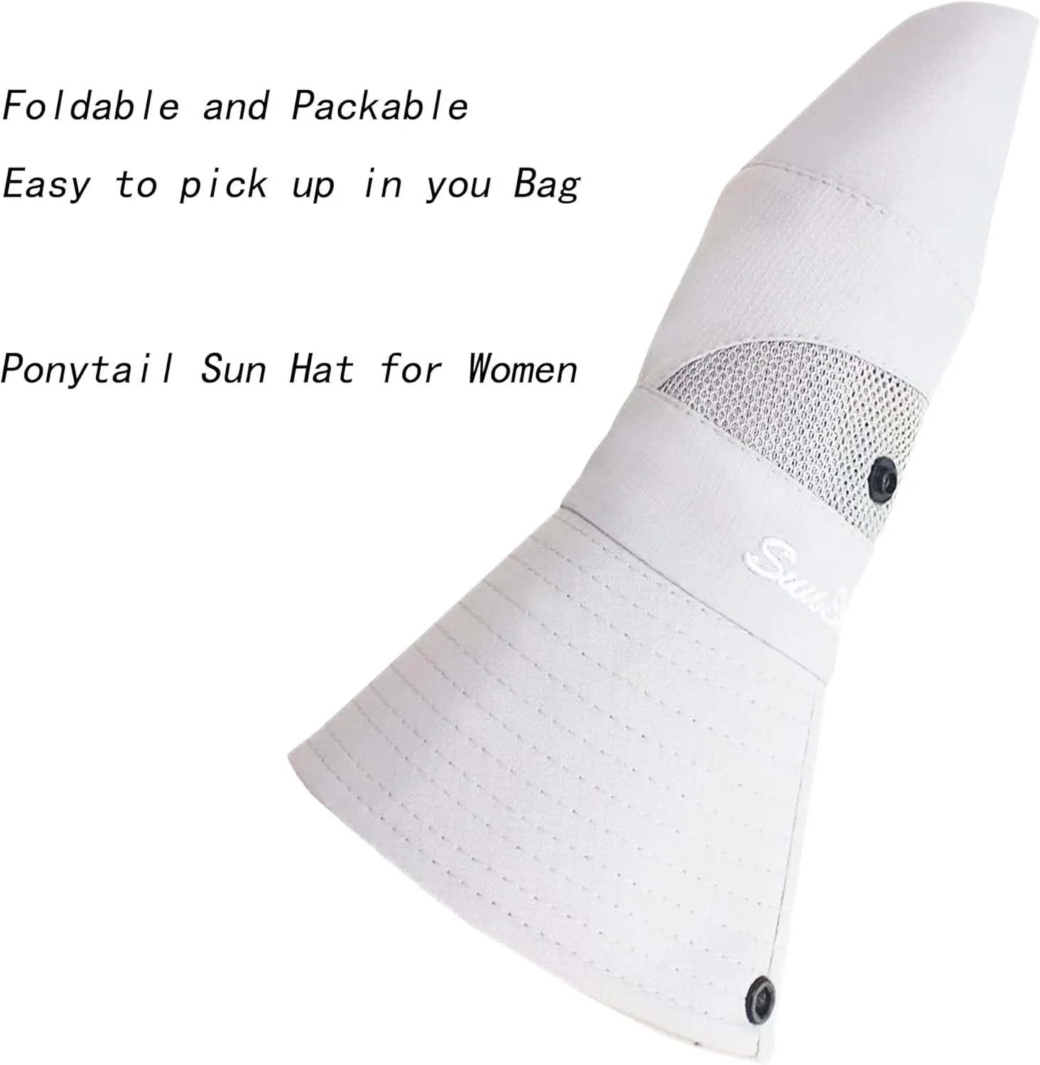 Classic Ponytail Sun Hat for Women,Mesh Bun Ponytail-Hole Bucket Hat UV Protection Wide-Brim Summer Hat Outdoor