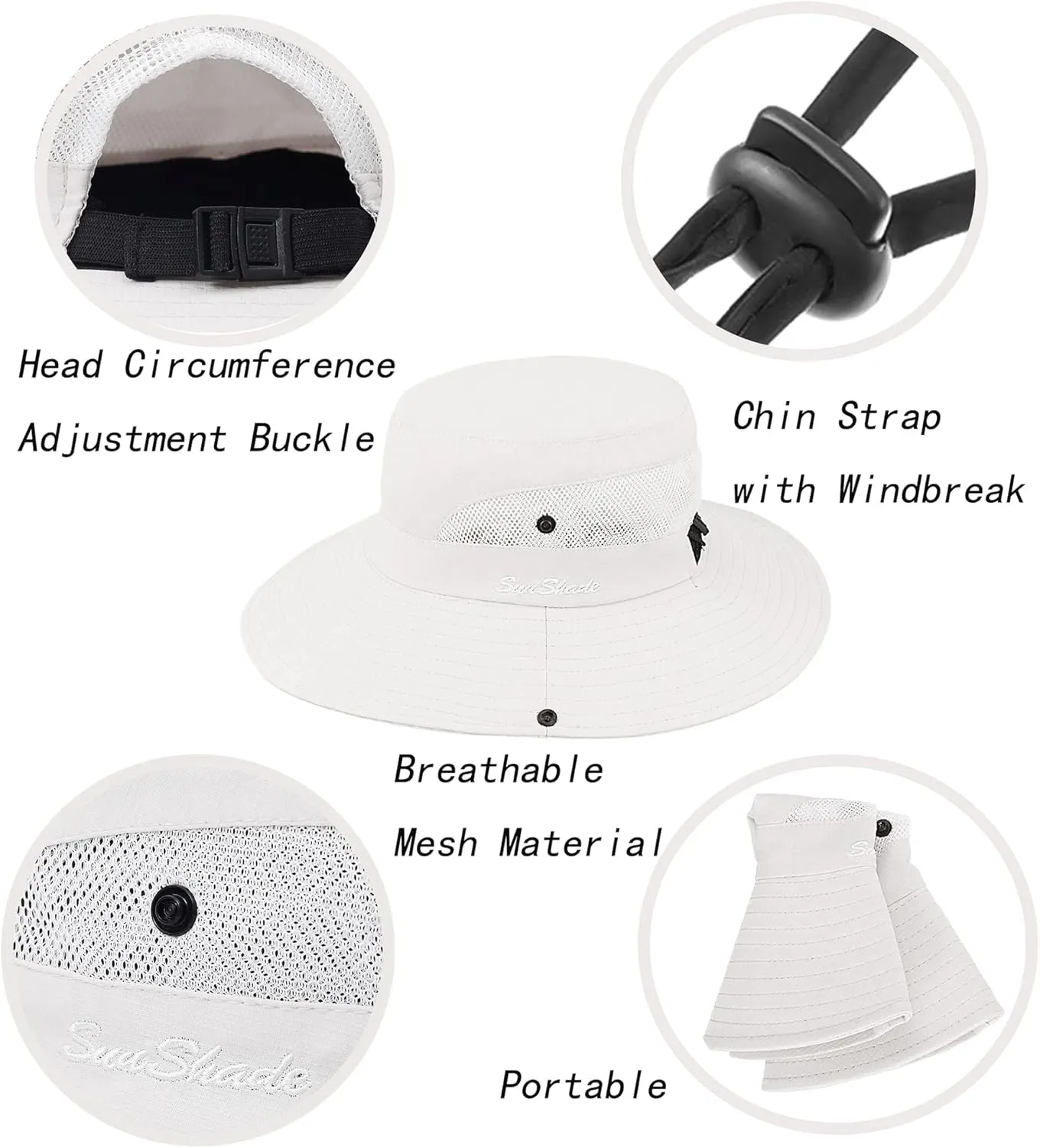 Classic Ponytail Sun Hat for Women,Mesh Bun Ponytail-Hole Bucket Hat UV Protection Wide-Brim Summer Hat Outdoor
