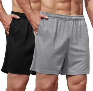 COOFANDY Men's 2 Pack Gym Workout Shorts 5 Inch Mesh Athletic Shorts Quick Dry Running Shorts with Pockets