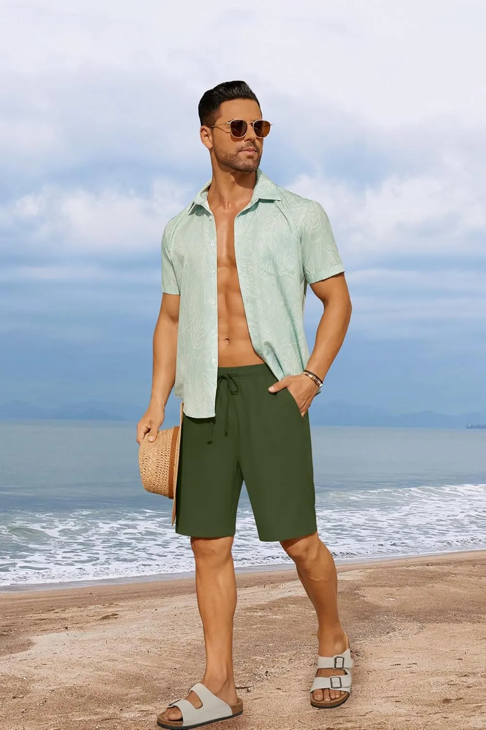 COOFANDY Men's 7 inch Casual Shorts Drawstring Waist Lightweight Quick Dry Summer Beach Board Shorts with Pockets