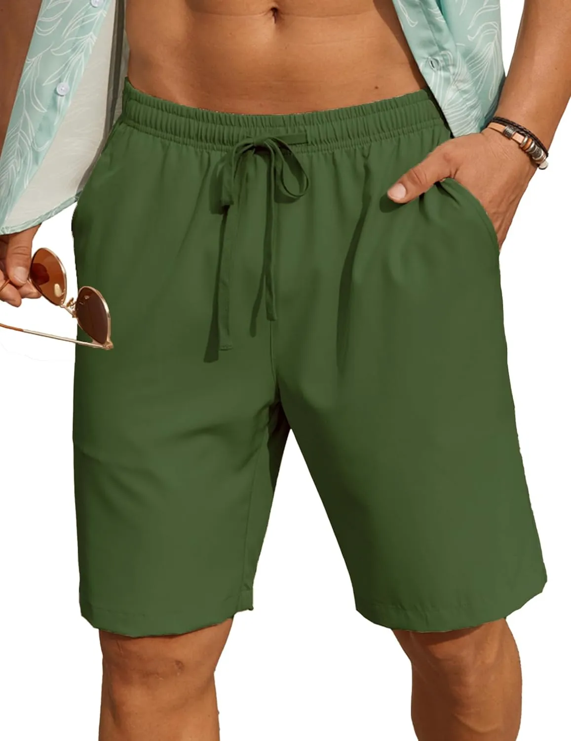 COOFANDY Men's 7 inch Casual Shorts Drawstring Waist Lightweight Quick Dry Summer Beach Board Shorts with Pockets