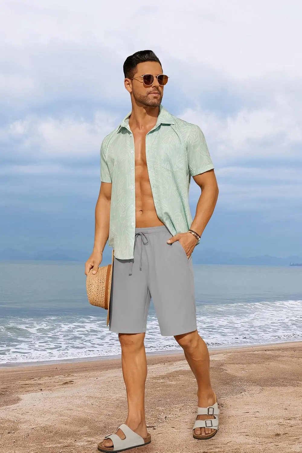 COOFANDY Men's 7 inch Casual Shorts Drawstring Waist Lightweight Quick Dry Summer Beach Board Shorts with Pockets