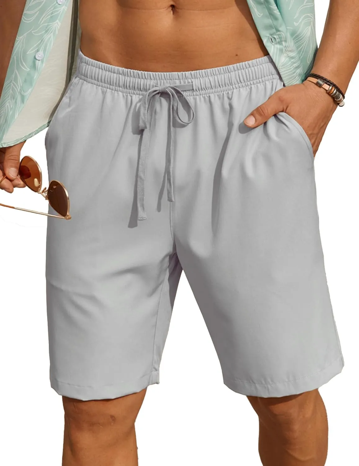 COOFANDY Men's 7 inch Casual Shorts Drawstring Waist Lightweight Quick Dry Summer Beach Board Shorts with Pockets