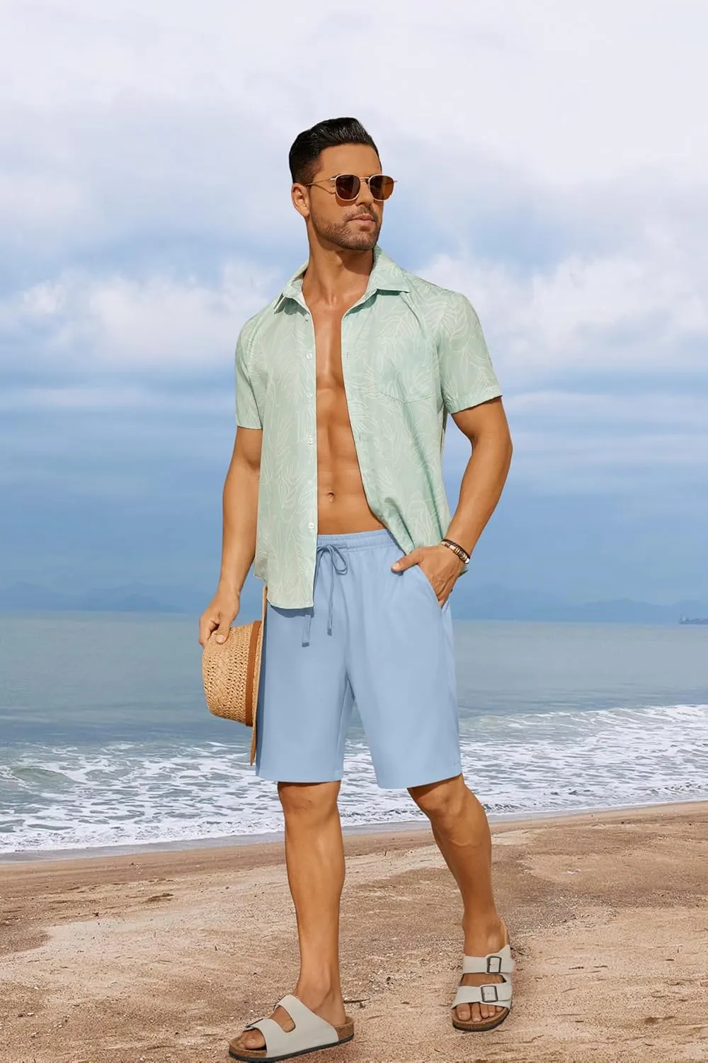COOFANDY Men's 7 inch Casual Shorts Drawstring Waist Lightweight Quick Dry Summer Beach Board Shorts with Pockets