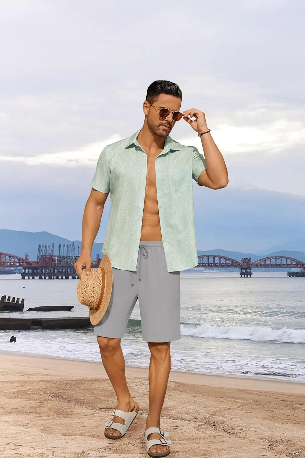 COOFANDY Men's 7 inch Casual Shorts Drawstring Waist Lightweight Quick Dry Summer Beach Board Shorts with Pockets