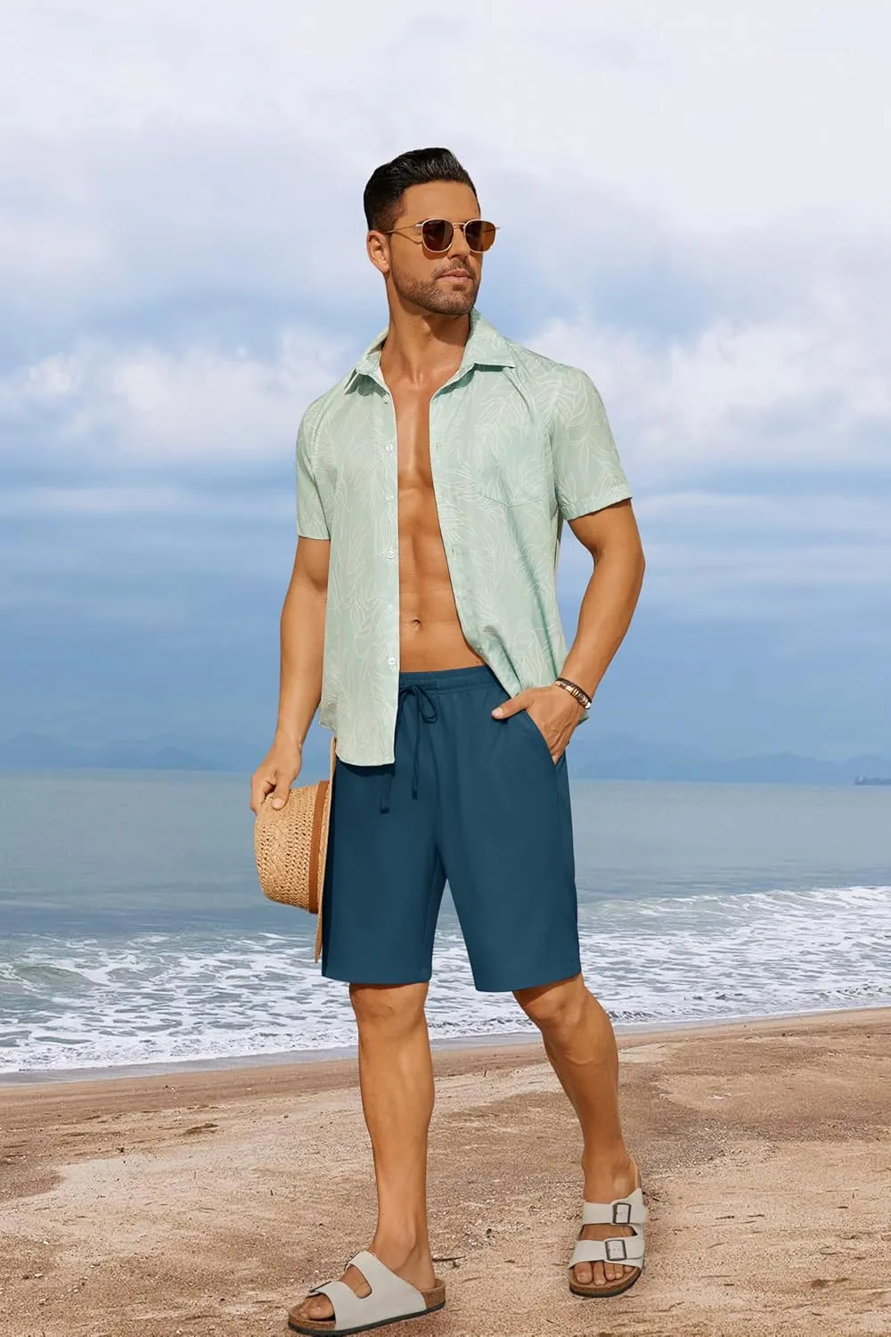 COOFANDY Men's 7 inch Casual Shorts Drawstring Waist Lightweight Quick Dry Summer Beach Board Shorts with Pockets