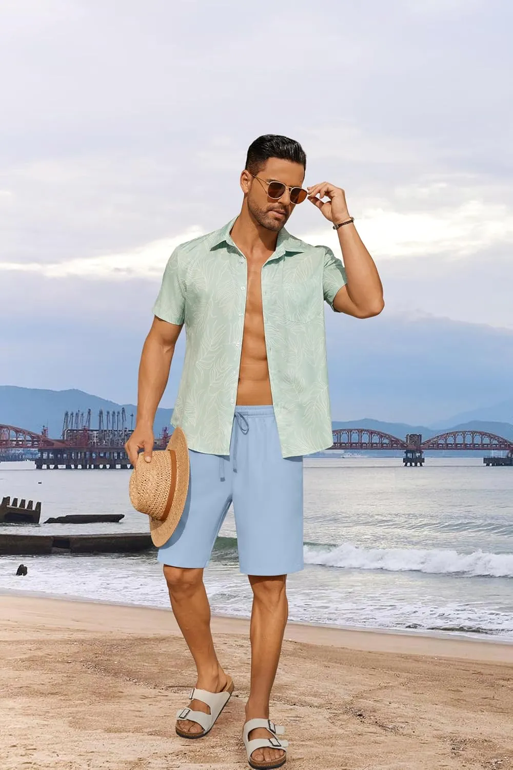 COOFANDY Men's 7 inch Casual Shorts Drawstring Waist Lightweight Quick Dry Summer Beach Board Shorts with Pockets