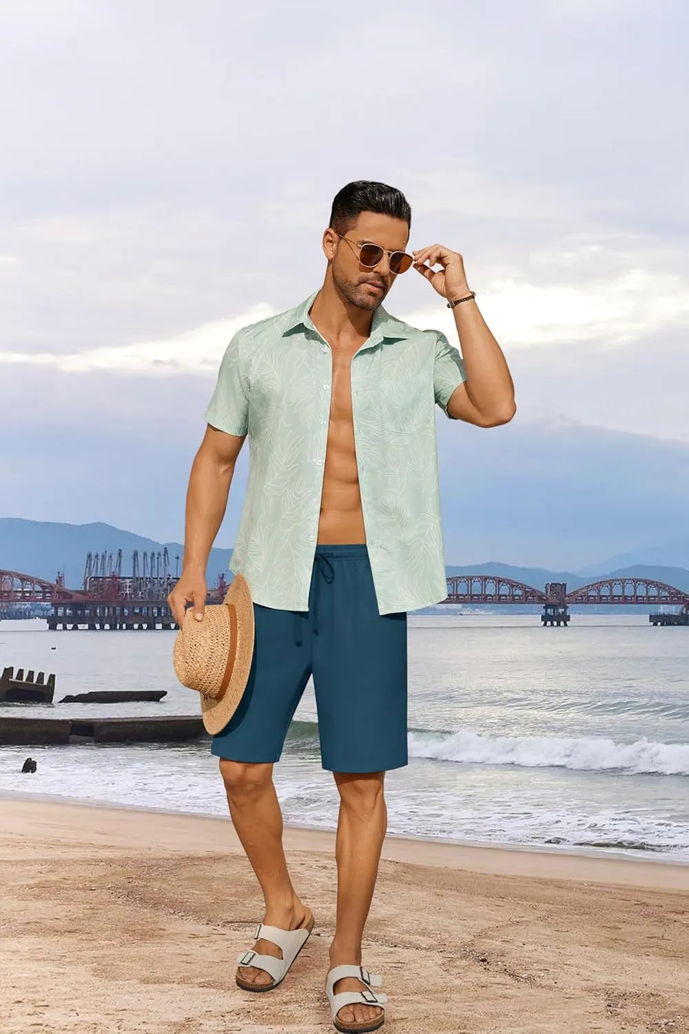 COOFANDY Men's 7 inch Casual Shorts Drawstring Waist Lightweight Quick Dry Summer Beach Board Shorts with Pockets