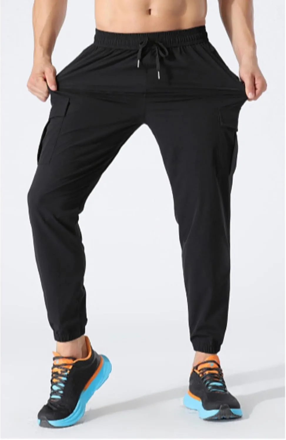 Cotton Linen Cargo Joggers for Men Loose Fit Workout Running Trousers Elastic Waist Drawstring Yoga Beach Sweatpants