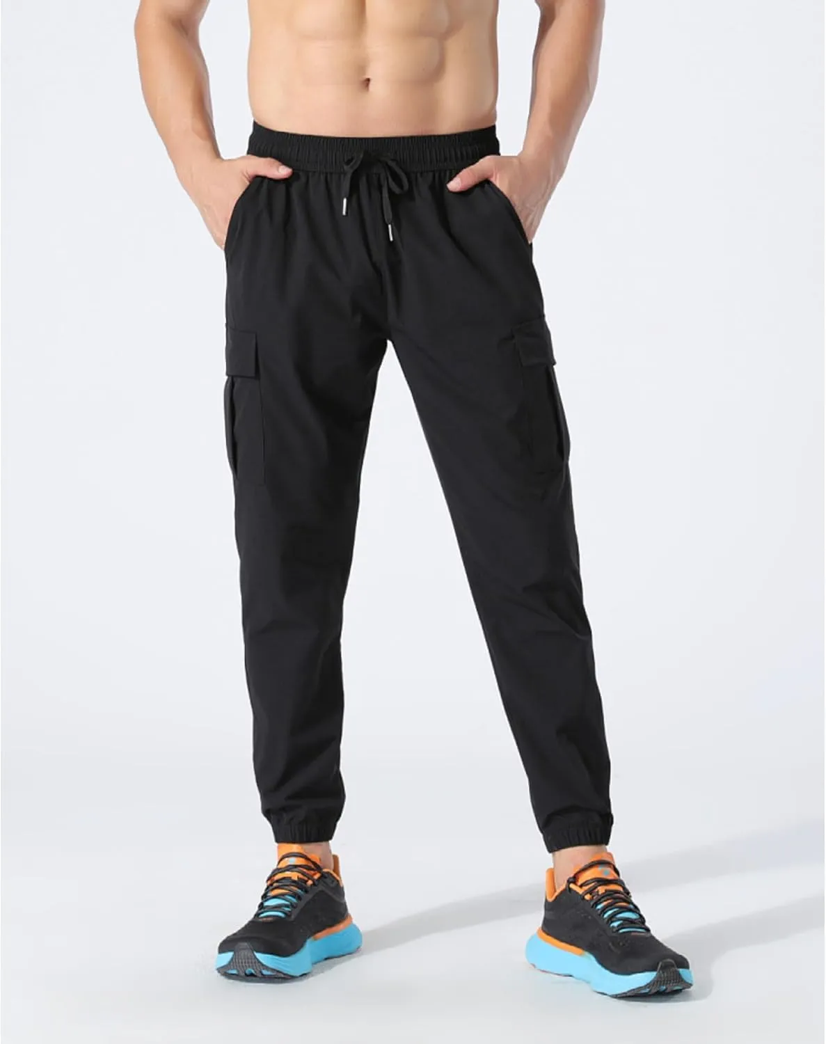 Cotton Linen Cargo Joggers for Men Loose Fit Workout Running Trousers Elastic Waist Drawstring Yoga Beach Sweatpants