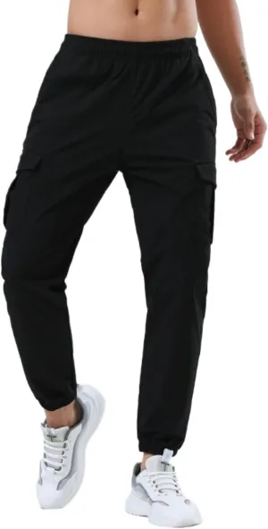 Cotton Linen Cargo Joggers for Men Loose Fit Workout Running Trousers Elastic Waist Drawstring Yoga Beach Sweatpants