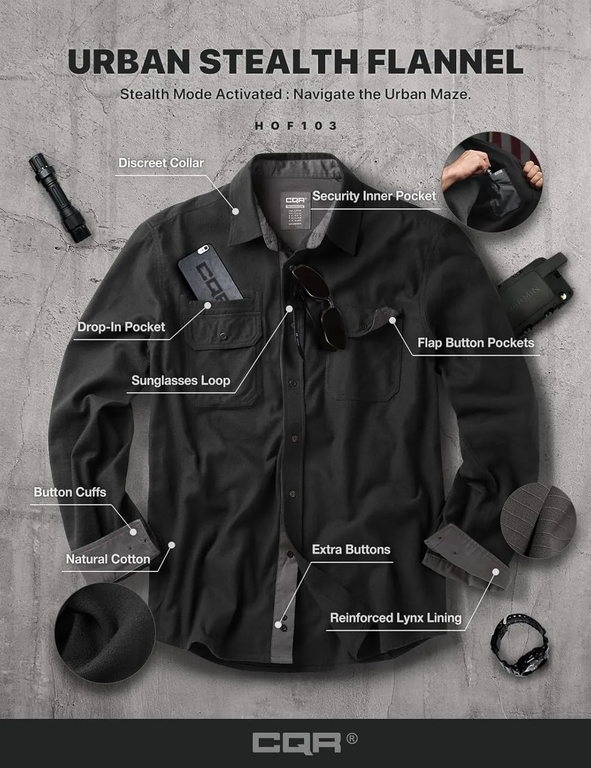 CQR Men's All Cotton Flannel Shirt, Long Sleeve Casual Button Down Plaid Shirt, Brushed Soft Outdoor Tactical Work Shirts