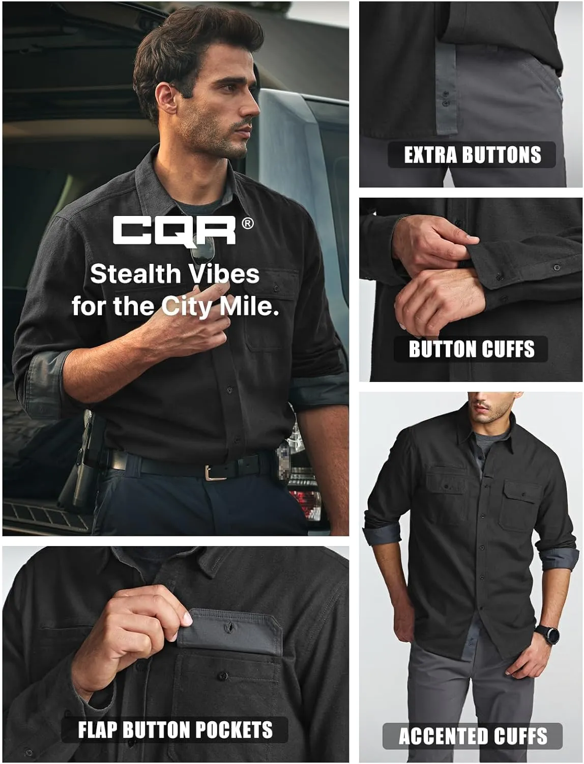 CQR Men's All Cotton Flannel Shirt, Long Sleeve Casual Button Down Plaid Shirt, Brushed Soft Outdoor Tactical Work Shirts