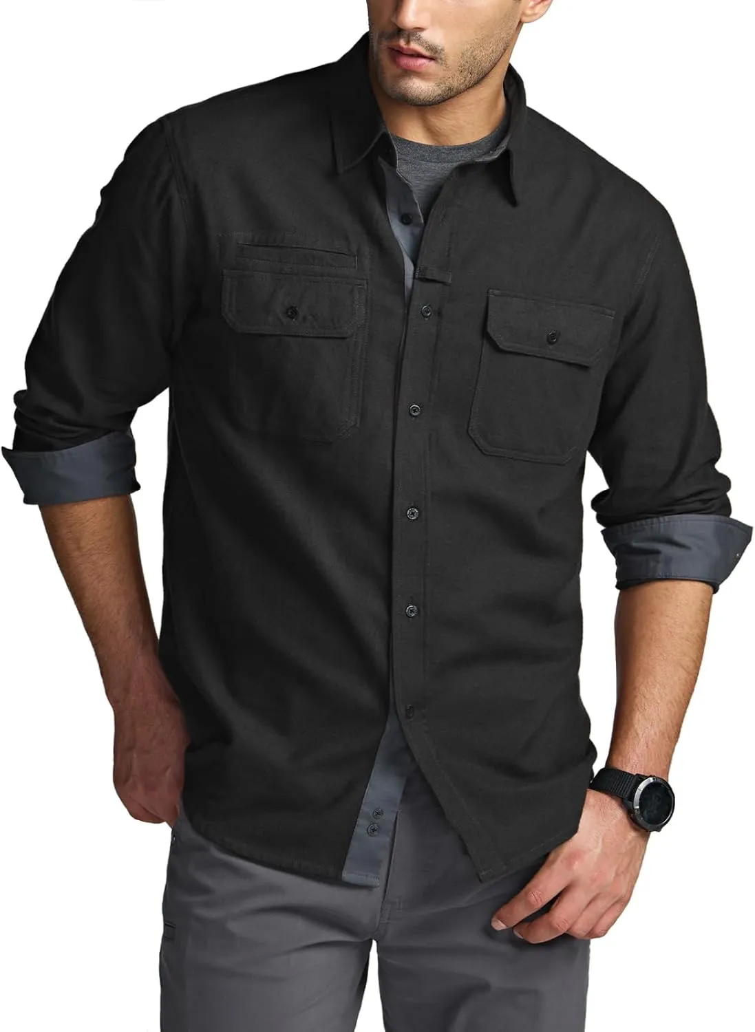 CQR Men's All Cotton Flannel Shirt, Long Sleeve Casual Button Down Plaid Shirt, Brushed Soft Outdoor Tactical Work Shirts