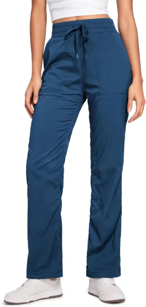 CRZ YOGA Lightweight Straight Leg Workout Pants for Women Casual Ruched Work Gym Athletic Joggers with Pockets