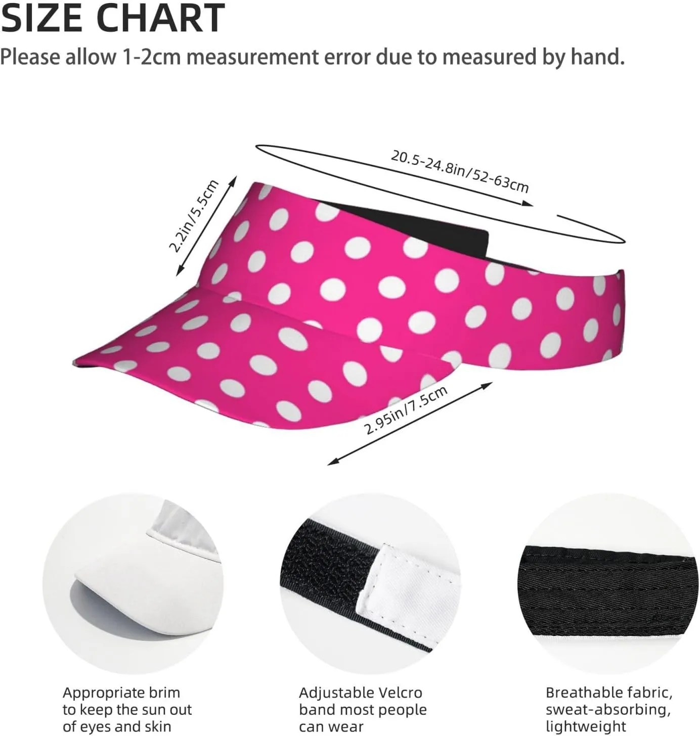 Cute Polka Dot Pattern Flat Sport Visor Sun Sports Visor Hat Visor Adjustable Cap for Women Men Adults