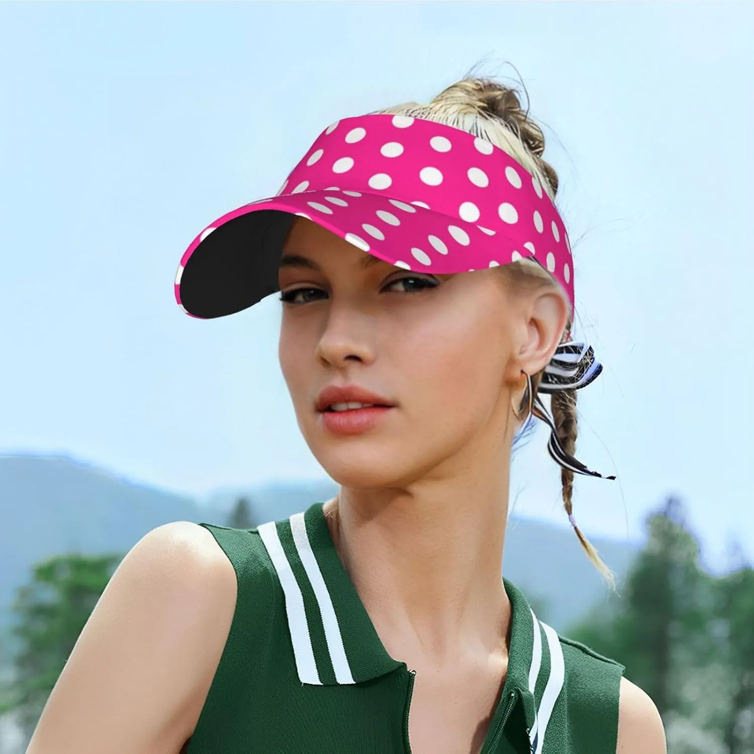 Cute Polka Dot Pattern Flat Sport Visor Sun Sports Visor Hat Visor Adjustable Cap for Women Men Adults