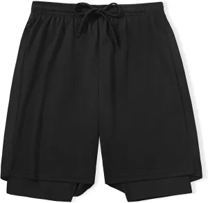 DaniChins Boys 2 in 1 Athletic Active Shorts Sports Running Quick Dry Breathable Compression Shorts
