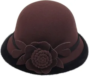 Derby Hats for Women Faux Wool Fascinators Bowler Hats with Flower Vintage Church Tea Party Basin Cap Bucket Caps