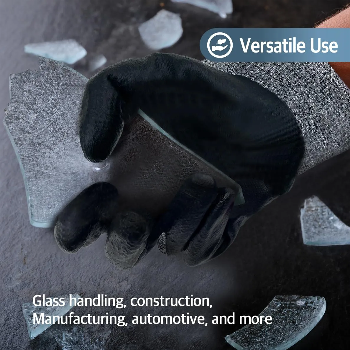 DEX FIT Level 5 Cut Resistant Gloves Cru553, 3D-Comfort Fit, Firm Grip, Thin, Touch-Screen, Durable, Breathable; 3 Pairs (Blackgrey, Large (3 Pair))