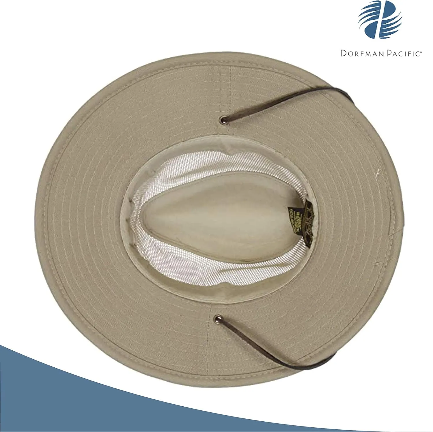 Dorfman Hat Co. Men's Brushed Twill-and-Mesh Safari Hat with Genuine Leather Trim