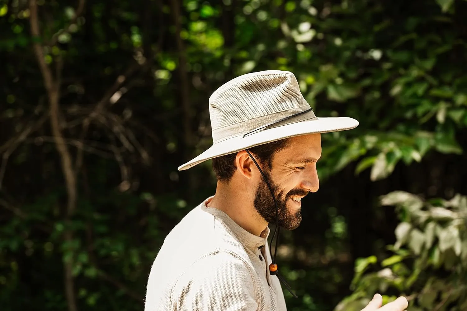 Dorfman Hat Co. Men's Brushed Twill-and-Mesh Safari Hat with Genuine Leather Trim