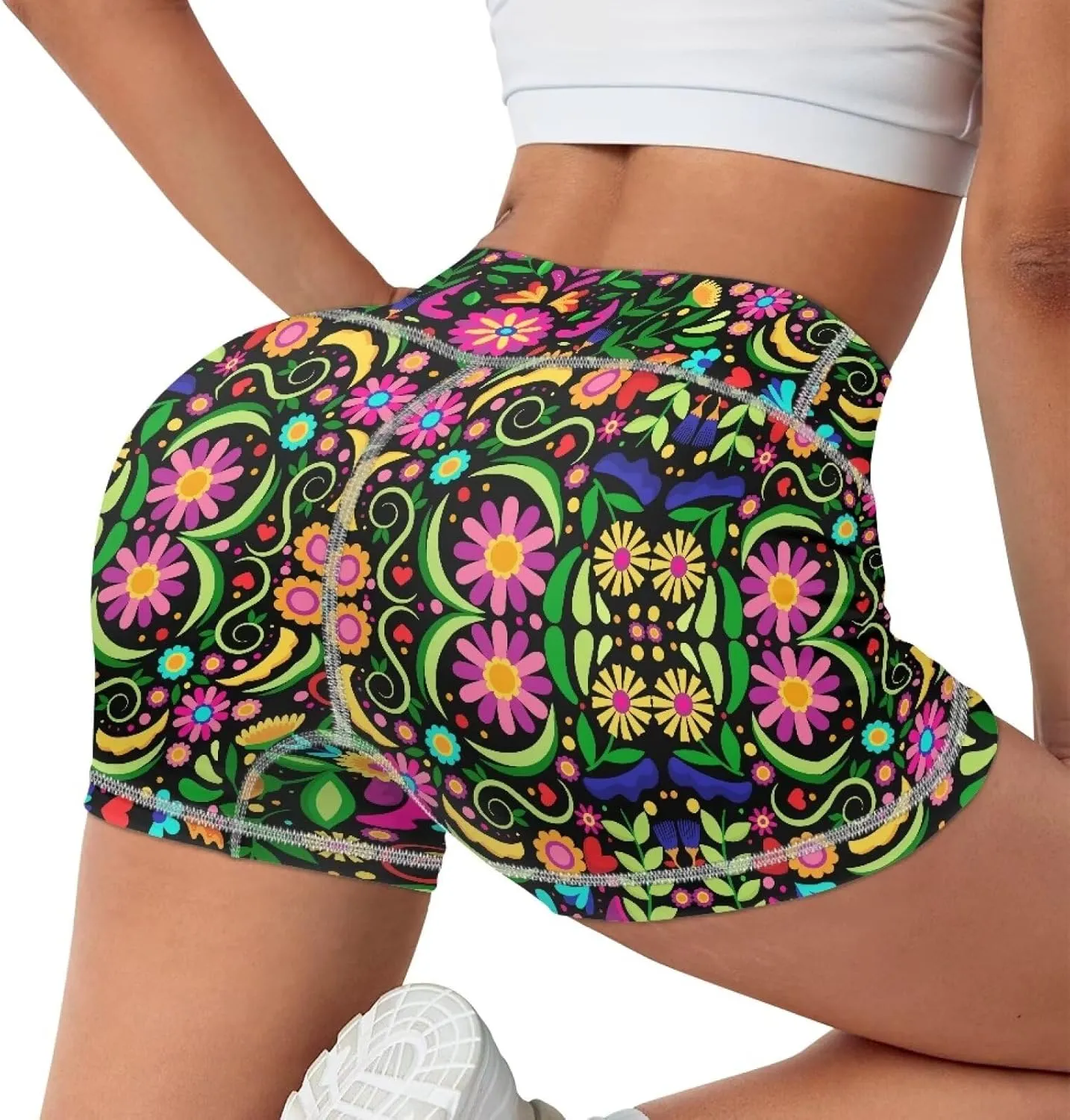 Dreaweet High Waist Biker Shorts for Women with Pockets 10" Soft Stretch Yoga Athletic Running Workout Shorts