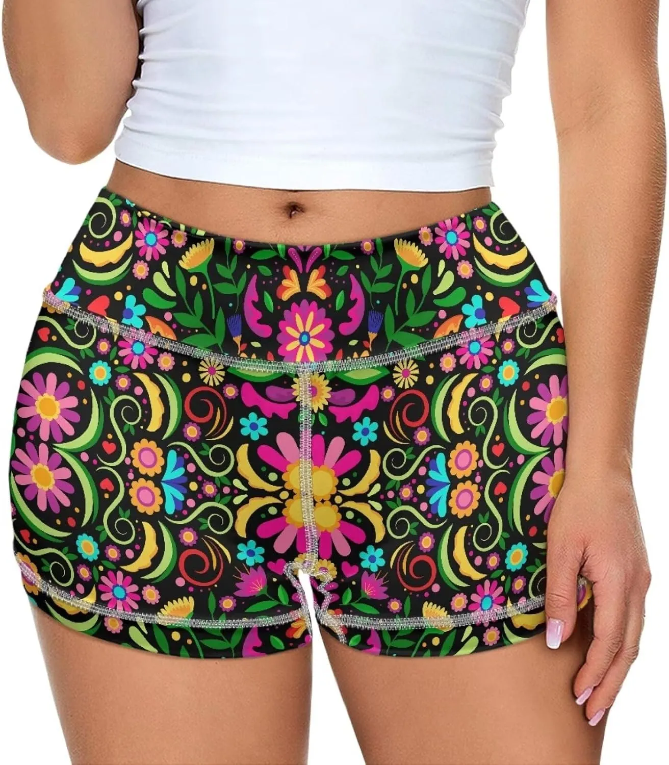 Dreaweet High Waist Biker Shorts for Women with Pockets 10" Soft Stretch Yoga Athletic Running Workout Shorts