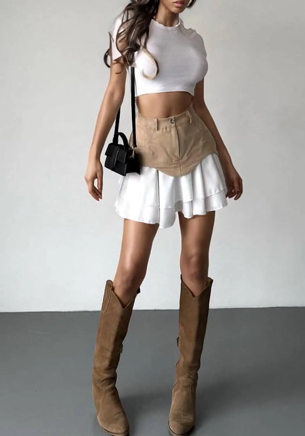 Ecirod Womens Summer Color Block Tiered Layer A Line Pleated Mini Skirt High Waisted Ruffle Hem Y2k Jean Short Skirts