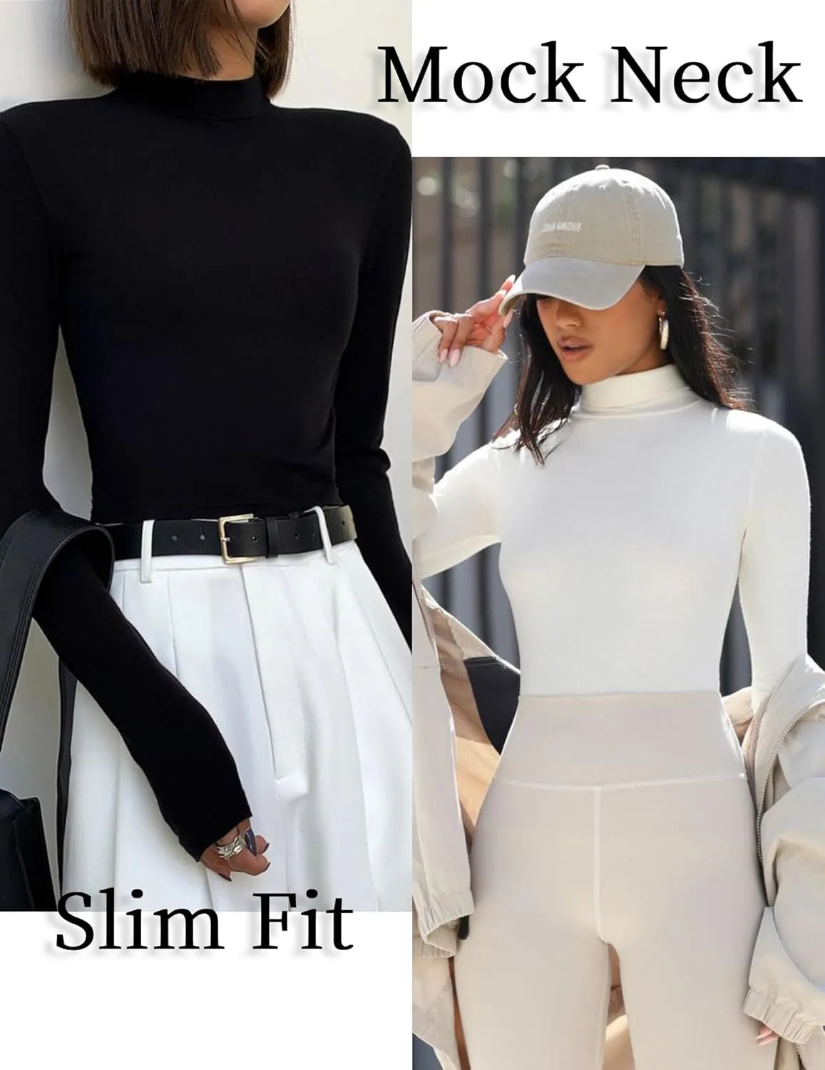 Ekouaer 3 Pack Turtleneck Shirt Women Long Sleeve Mock Neck Slim Fit Tops Winter Thermal Base Layer Soft Stretch Undershirts