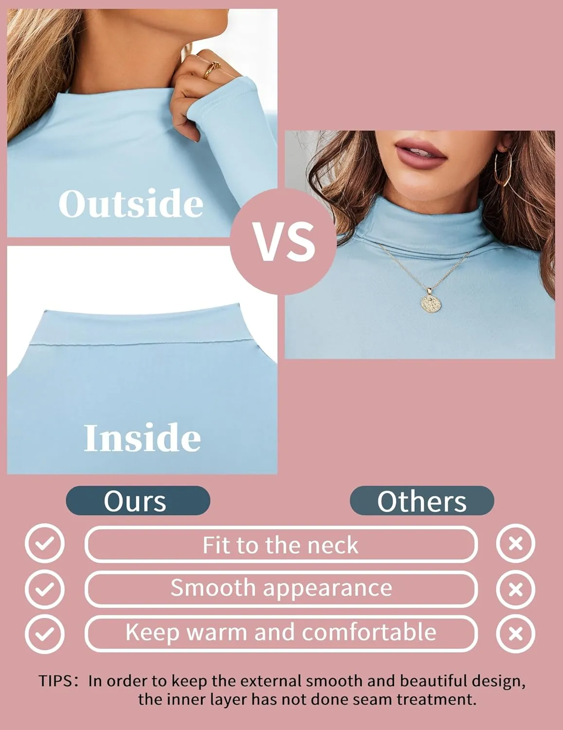 Ekouaer 3 Pack Turtleneck Shirt Women Long Sleeve Mock Neck Slim Fit Tops Winter Thermal Base Layer Soft Stretch Undershirts