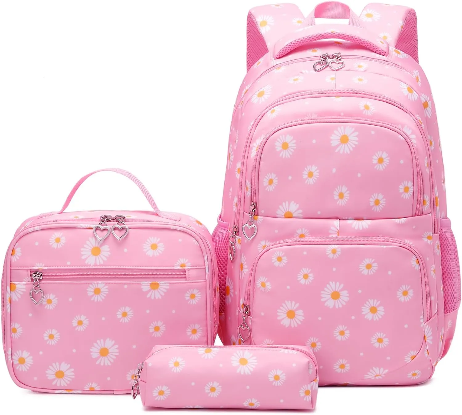EKUIZAI 3Pcs Daisy Prints Backpack for Girls Bookbag set Primary School Daypack Elementary Students Knapsack with Lunch Box