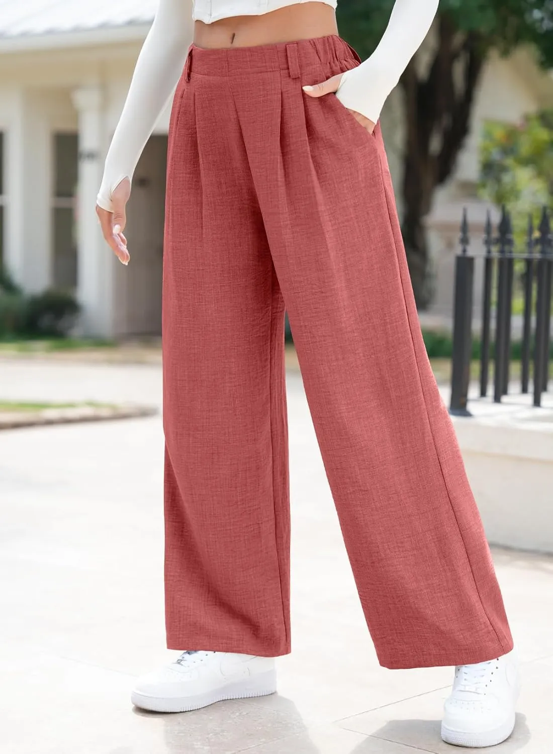 EVALESS Women's Wide Leg Pants High Waisted Business Work Casual Trousers 2025 Summer Comfy Palazzo Pants with Pockets