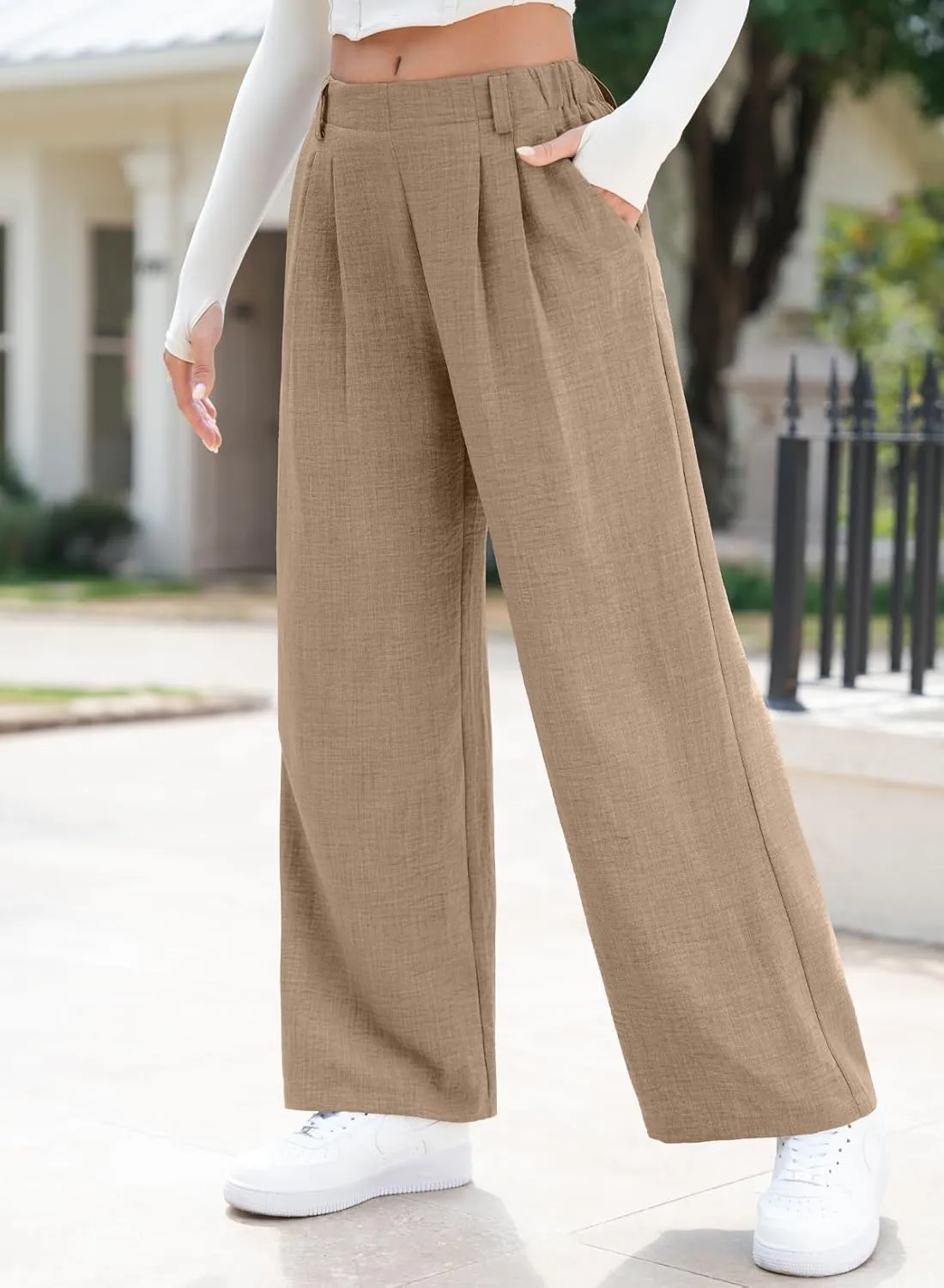 EVALESS Women's Wide Leg Pants High Waisted Business Work Casual Trousers 2025 Summer Comfy Palazzo Pants with Pockets