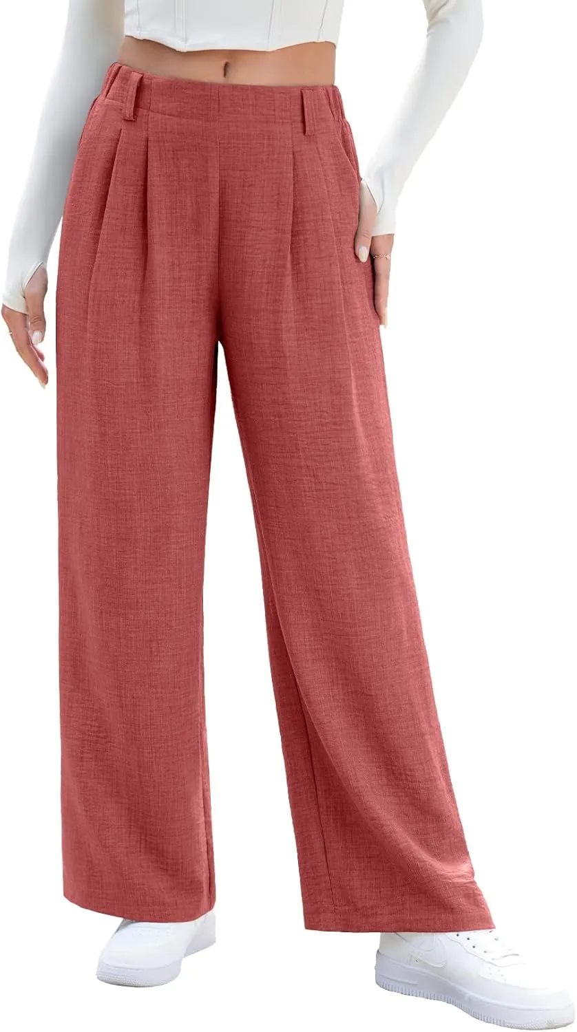 EVALESS Women's Wide Leg Pants High Waisted Business Work Casual Trousers 2025 Summer Comfy Palazzo Pants with Pockets