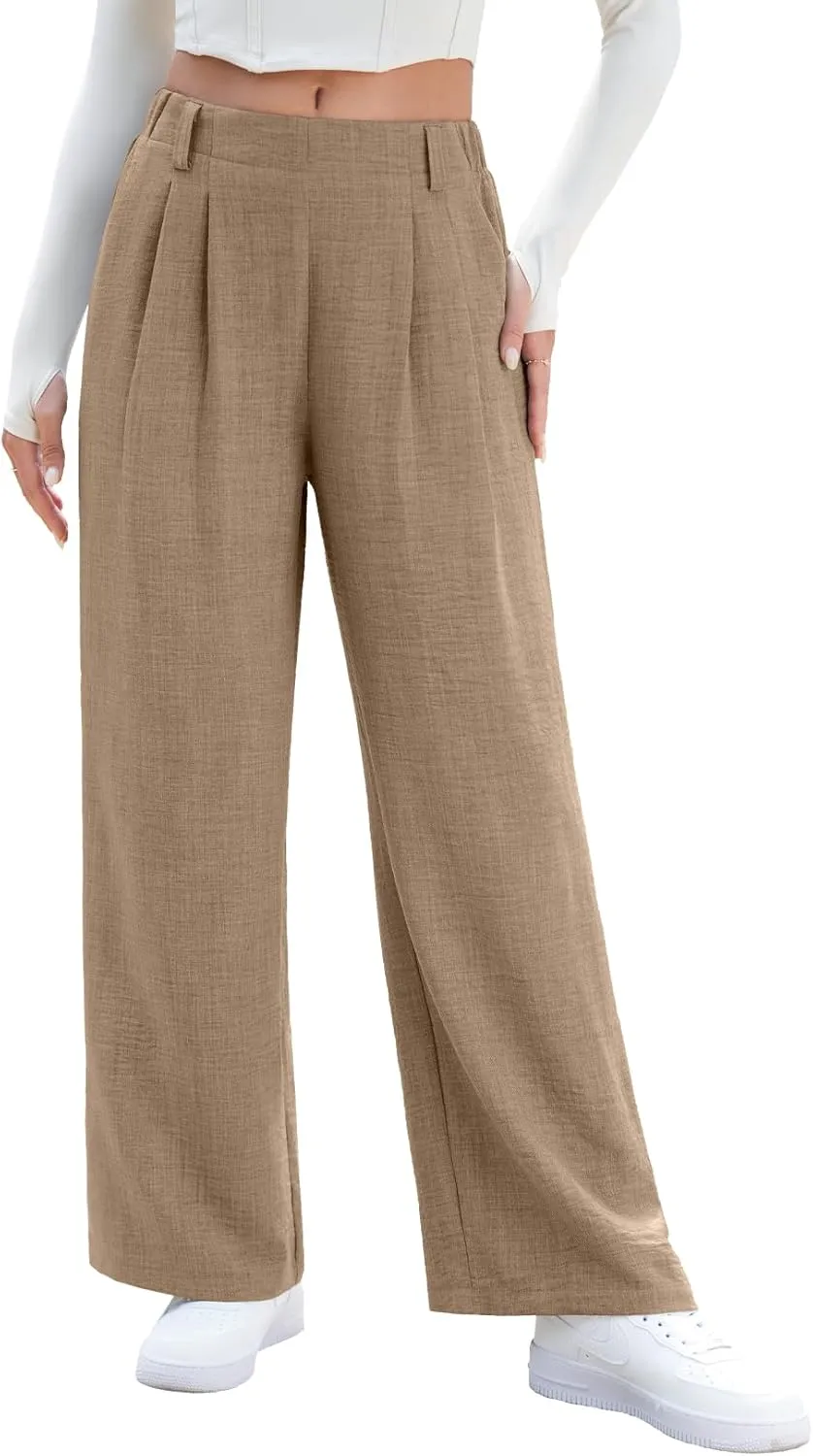 EVALESS Women's Wide Leg Pants High Waisted Business Work Casual Trousers 2025 Summer Comfy Palazzo Pants with Pockets