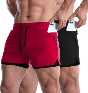 EVERWORTH Men's 2 in 1 Workout Shorts 5" Quick Dry Gym Shorts Bodybuilding Short Shorts Compression Shorts with Zipper Pocket