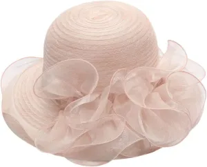 Fascinator Hat for Women Tea Party Easter Outfits Wide Brim Organza Flower Derby Church Bucket Hats Bridal Sunhat
