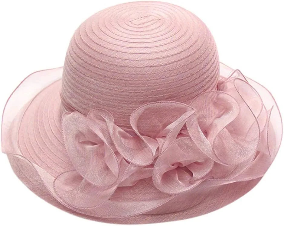 Fascinator Hat for Women Tea Party Easter Outfits Wide Brim Organza Flower Derby Church Bucket Hats Bridal Sunhat