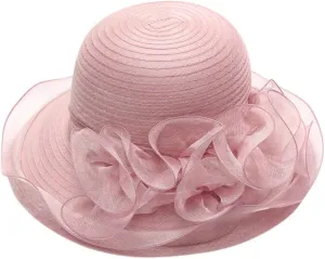 Fascinator Hat for Women Tea Party Easter Outfits Wide Brim Organza Flower Derby Church Bucket Hats Bridal Sunhat