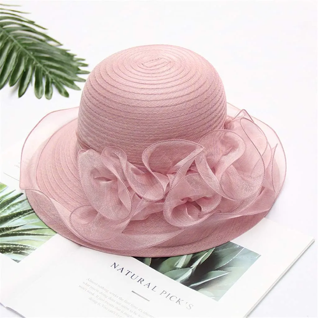 Fascinator Hat for Women Tea Party Easter Outfits Wide Brim Organza Flower Derby Church Bucket Hats Bridal Sunhat
