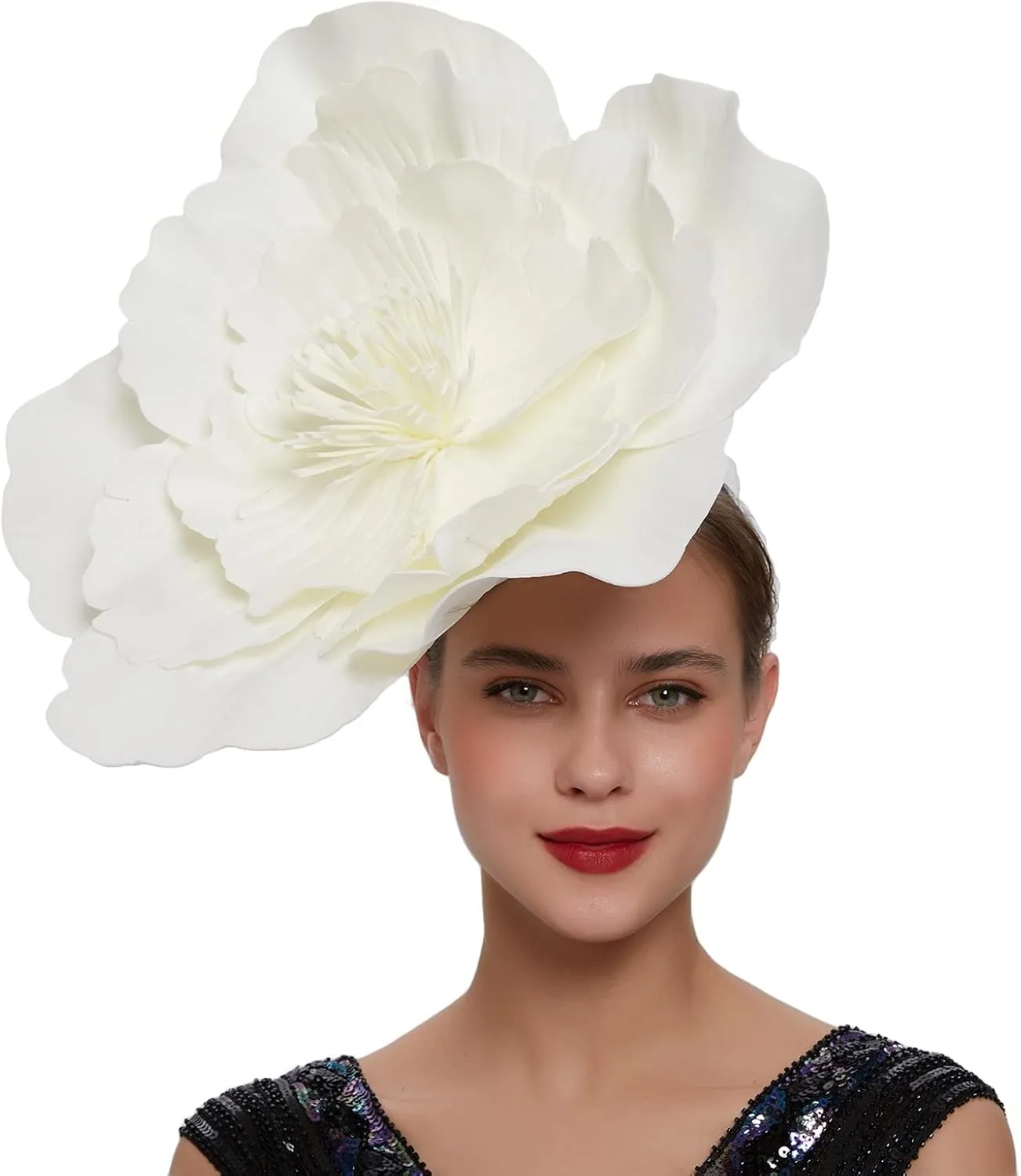 Fascinators Hats for Women Derby Hats Organza Flower Wide Brim Sun Hat Women Wedding Flower Hair Clip Tea Headband