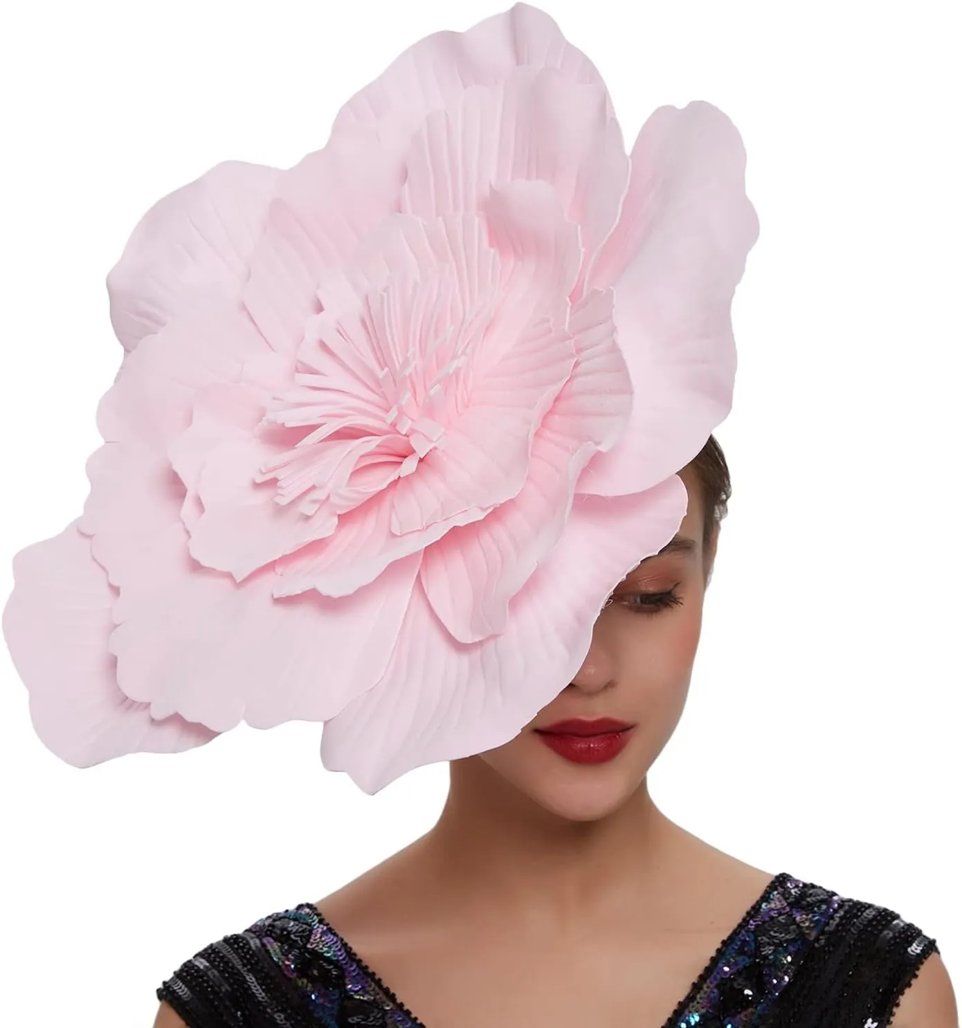 Fascinators Hats for Women Derby Hats Organza Flower Wide Brim Sun Hat Women Wedding Flower Hair Clip Tea Headband