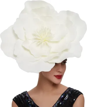 Fascinators Hats for Women Derby Hats Organza Flower Wide Brim Sun Hat Women Wedding Flower Hair Clip Tea Headband