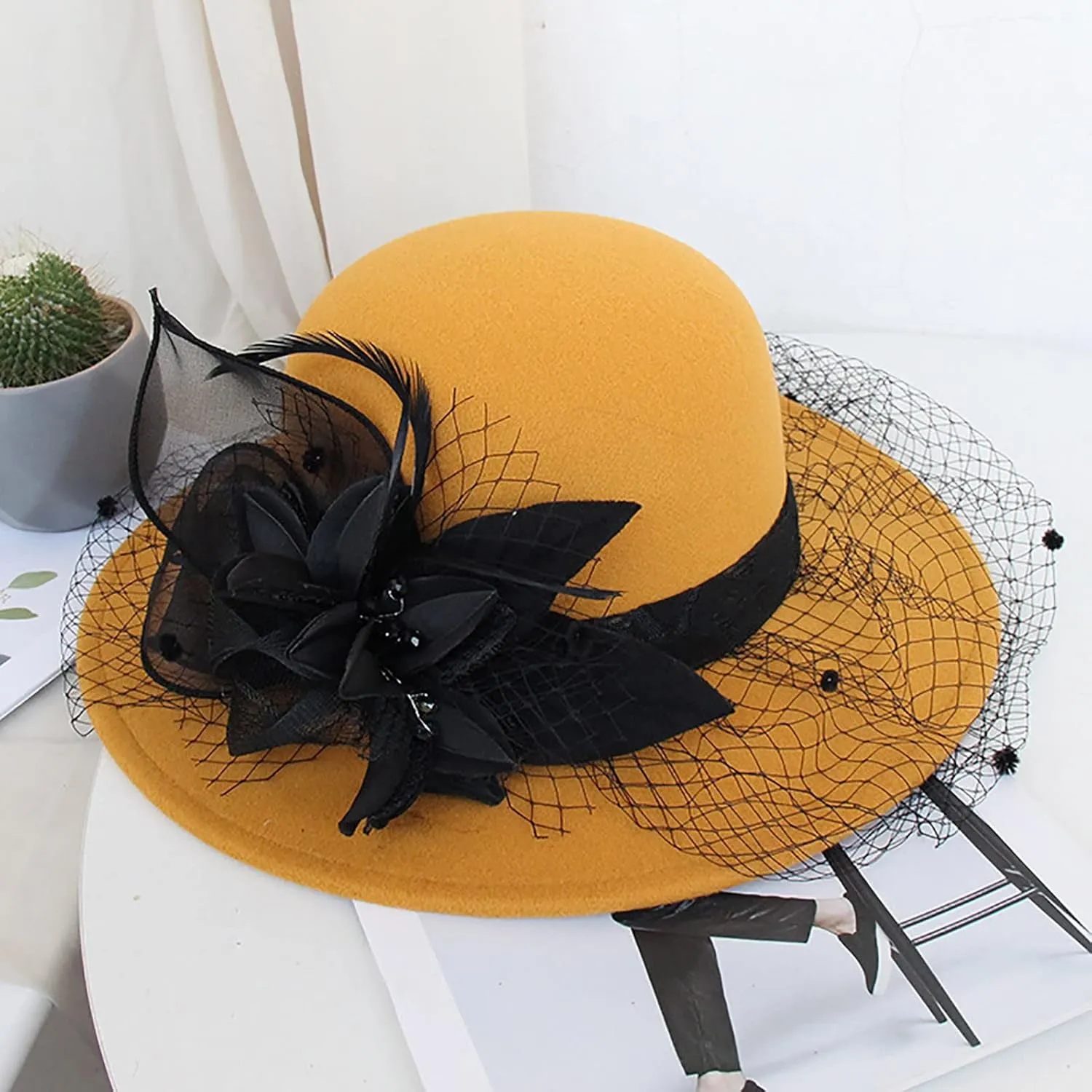 Fedora Hats for Women Fashionable Wide Brim Tea Party Sunday Afternooon Derby Church Floral Hat Easter Bonnet