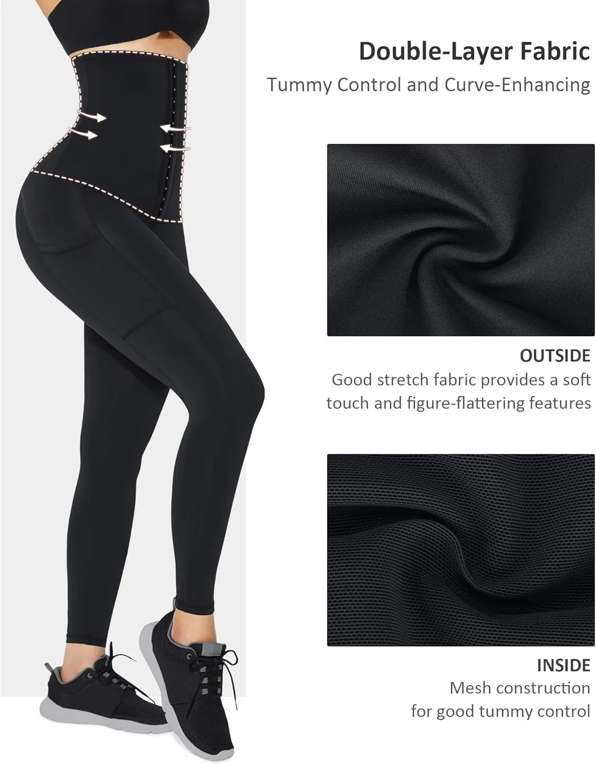 FeelinGirl High Waisted Leggings for Women Tummy Control Waist Trainer Thigh Slimming Compression Yoga Pants with Pockets
