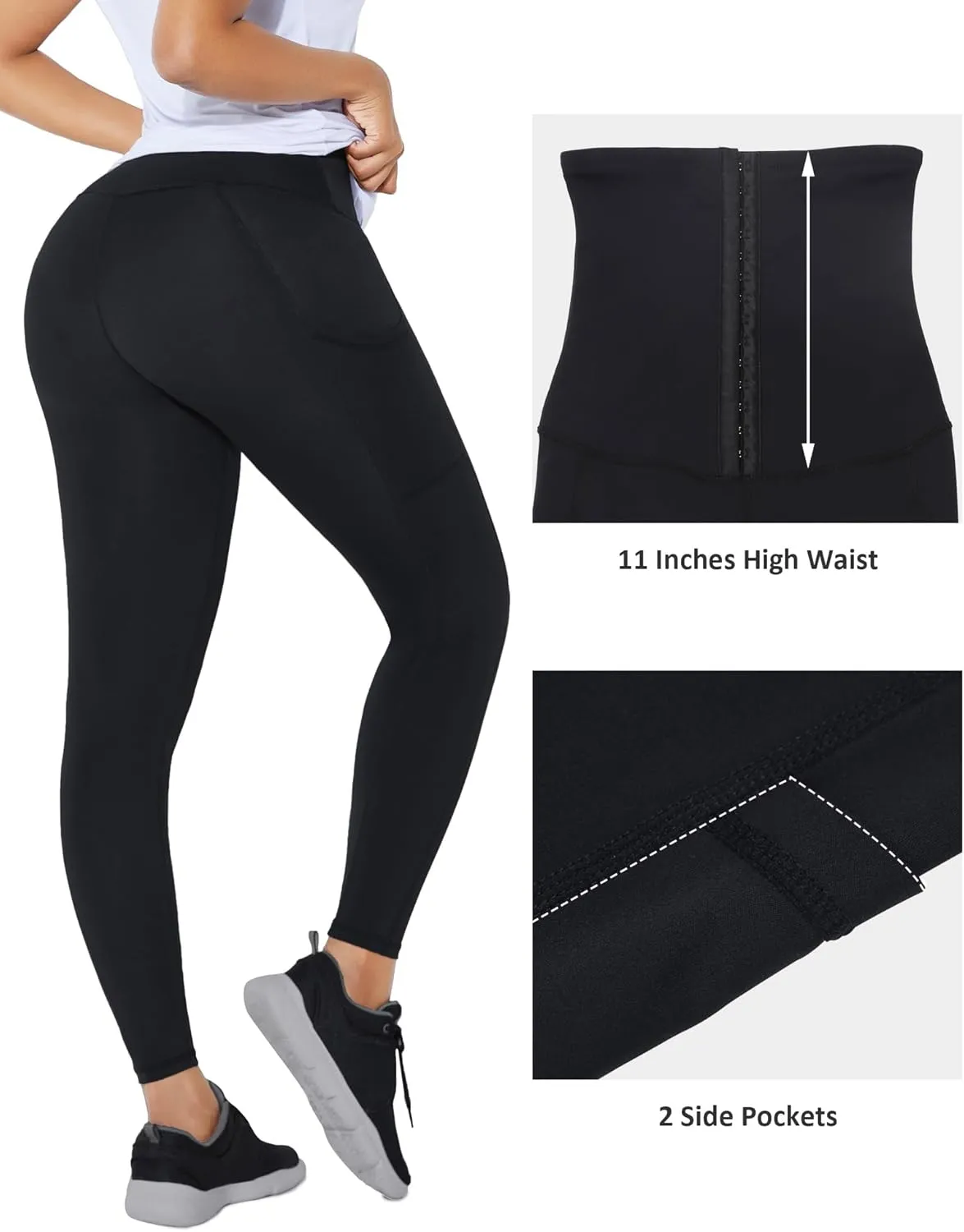 FeelinGirl High Waisted Leggings for Women Tummy Control Waist Trainer Thigh Slimming Compression Yoga Pants with Pockets