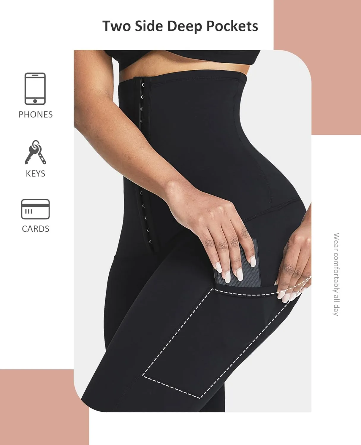 FeelinGirl High Waisted Leggings for Women Tummy Control Waist Trainer Thigh Slimming Compression Yoga Pants with Pockets