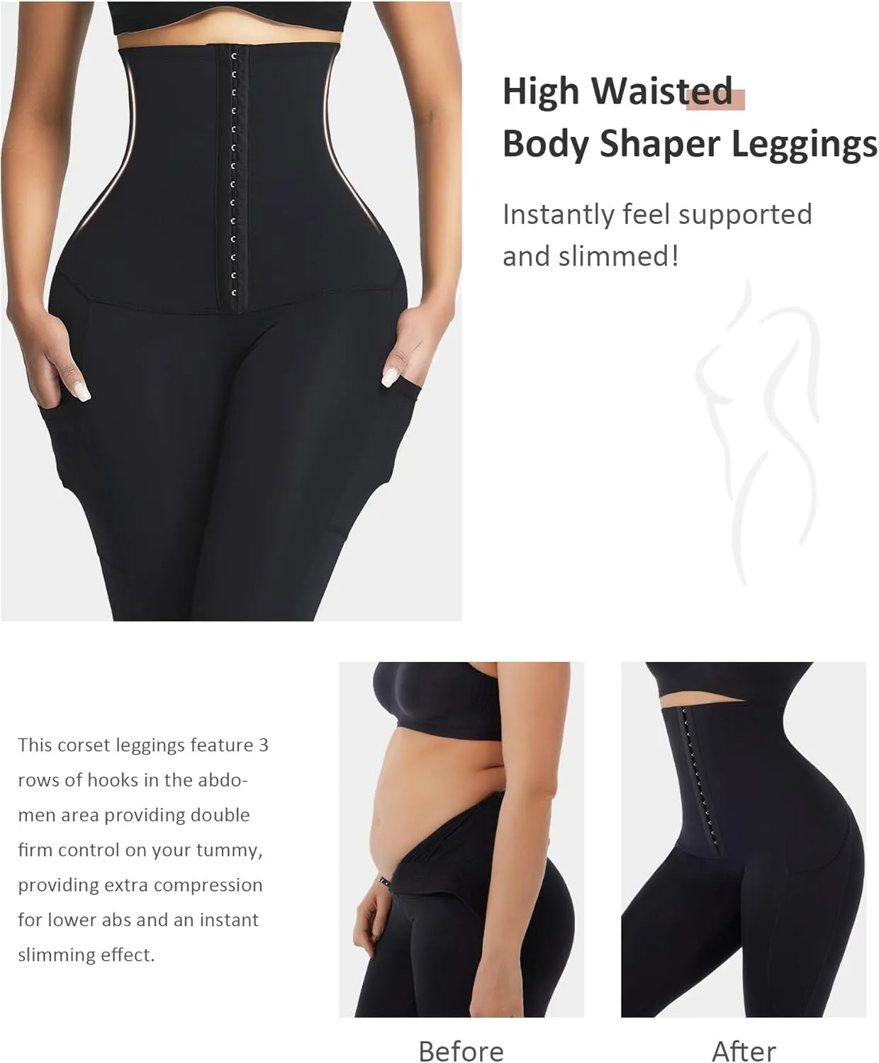 FeelinGirl High Waisted Leggings for Women Tummy Control Waist Trainer Thigh Slimming Compression Yoga Pants with Pockets